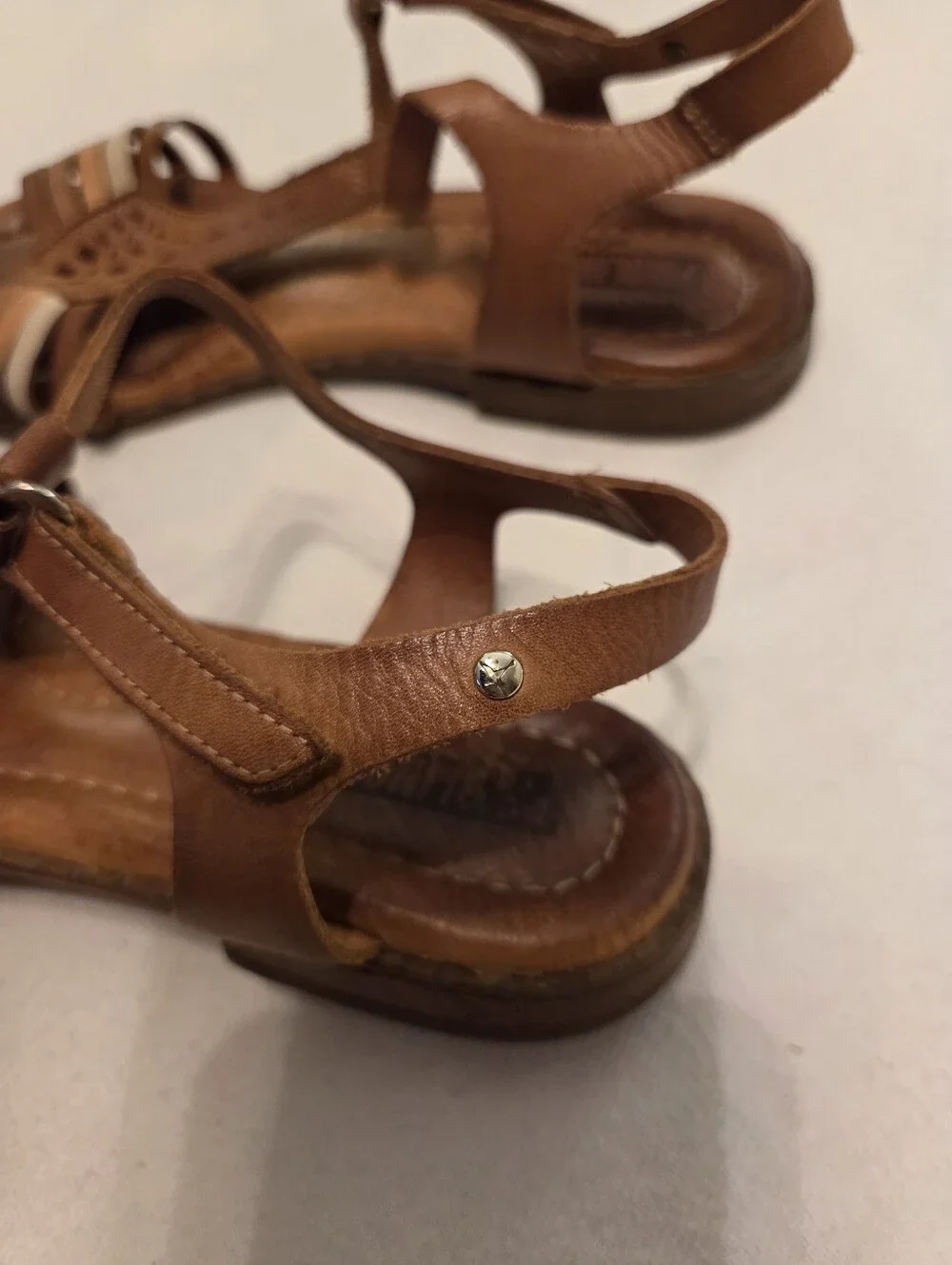 PIKOLINOS Brandy Algar Brown Tan Die-Cut Leather‎ Strappy Sandals SZ 38